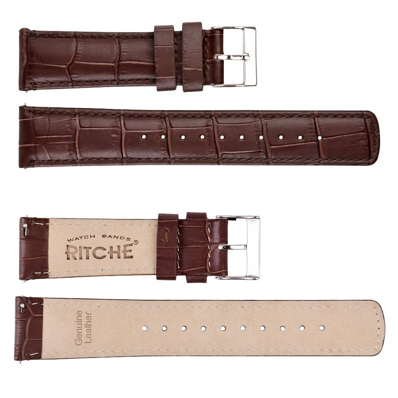 Ritche Christmas Stocking Stuffers Genuine Dark Brown Alligator Grain Leather Watch Band 20mm Alligator Watch Strap Classic Vintage Quick Release Watch Bands for Men Women - Image 3